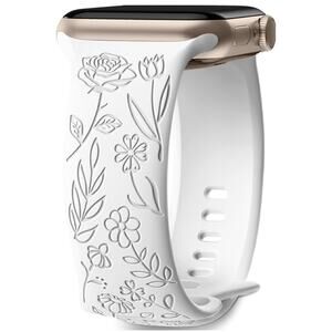 Unbranded Apple iWatch 9/8/7 SE Engraved Rose Floral 34mm Silicone Watch Band